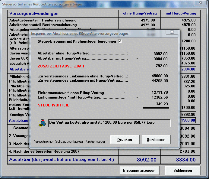 Screenshot vom Programm: WiSoft-Rruprechner